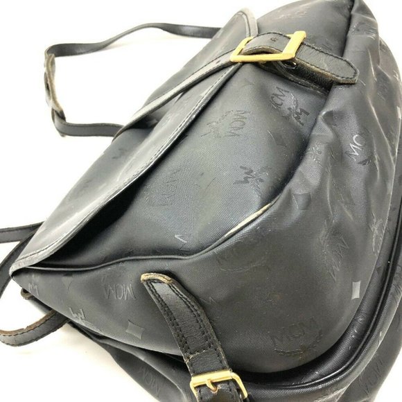 AUTHENTIC MCM Logogram Shoulder Bag Black PVC x Leather - Picture 3 of 8